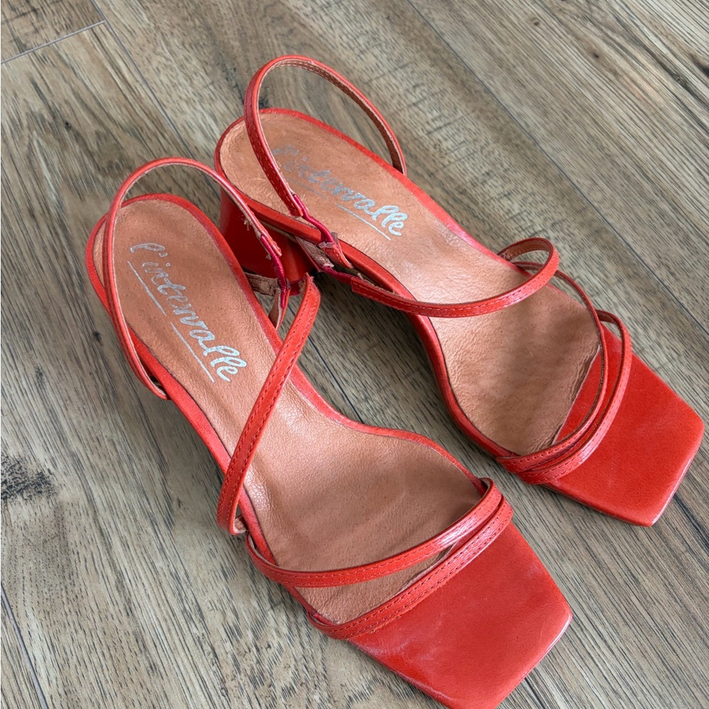 Orange Strappy Block Heel Sandals for Women